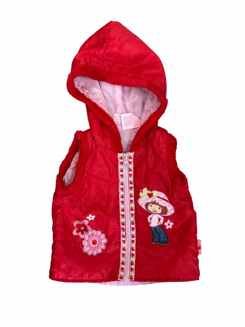 Strawberry Shortcake Baby Girls 12M Red Hooded Puffer Vest Floral Y2K